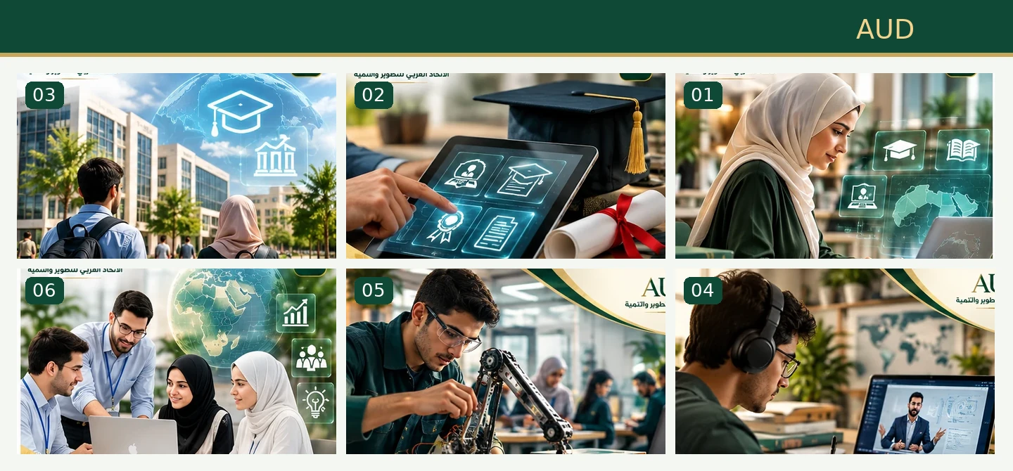 التصور البصري الجامع للمشروعات الستة للتعليم والتدريب الذكي، بترتيب من اليمين إلى اليسار
